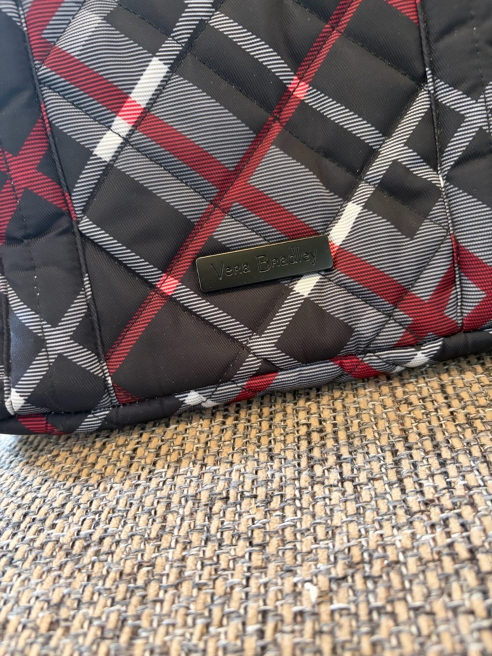 Vera Bradley Plaid Quilted Tote Bag in Black, Gray & Red - Picture 4 of 6